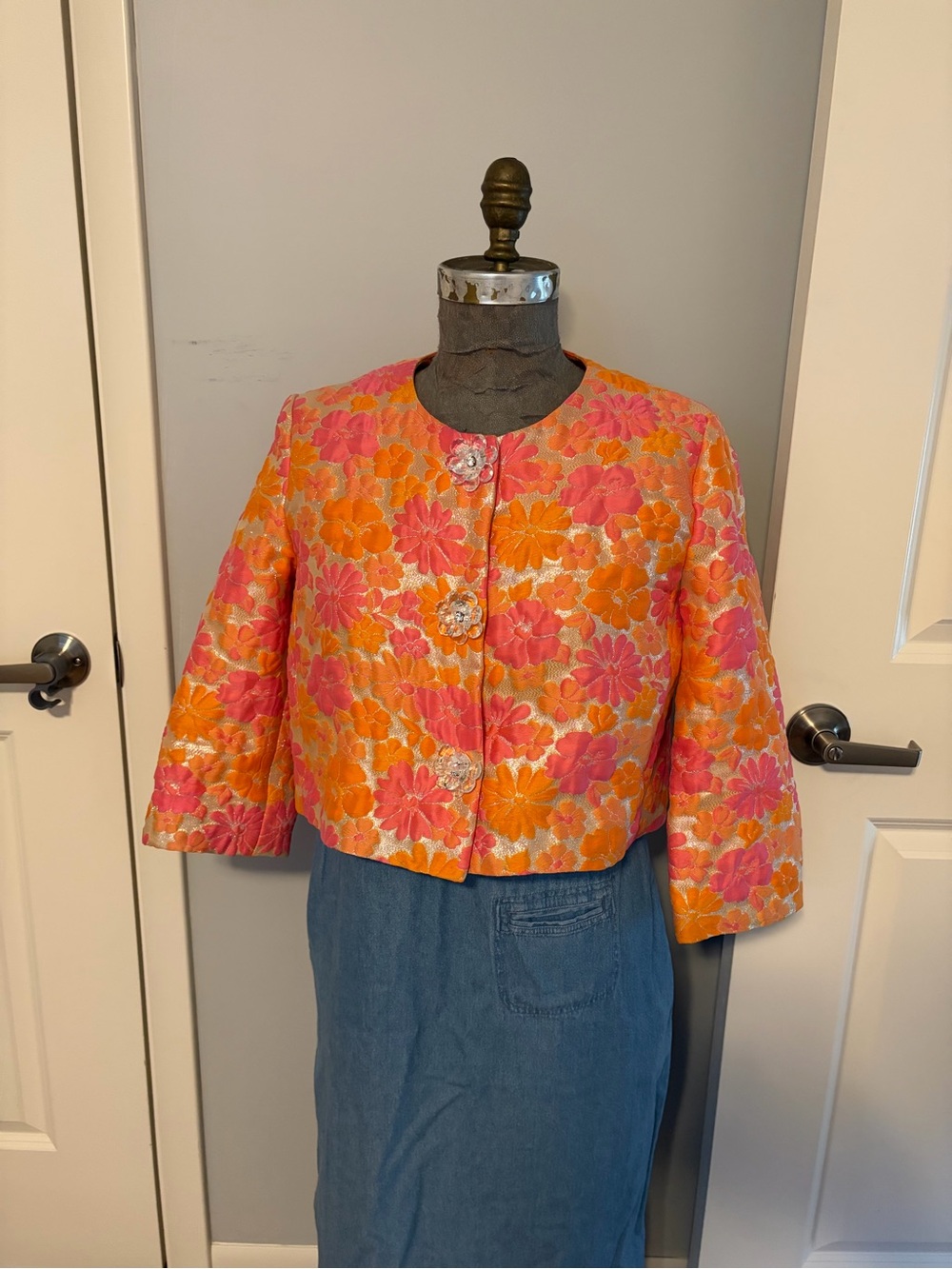 Paola Frani Gold with Pink and Orange jacket